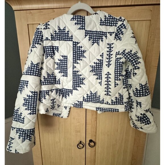 CAROLINE CONSTAS White/Blue Gingham Quilted Linen Blend Jacket Sz Small NWT $395 - Picture 2 of 8